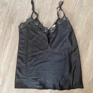 Etam Black Satin Lace-Trim Slip Cami Sz S